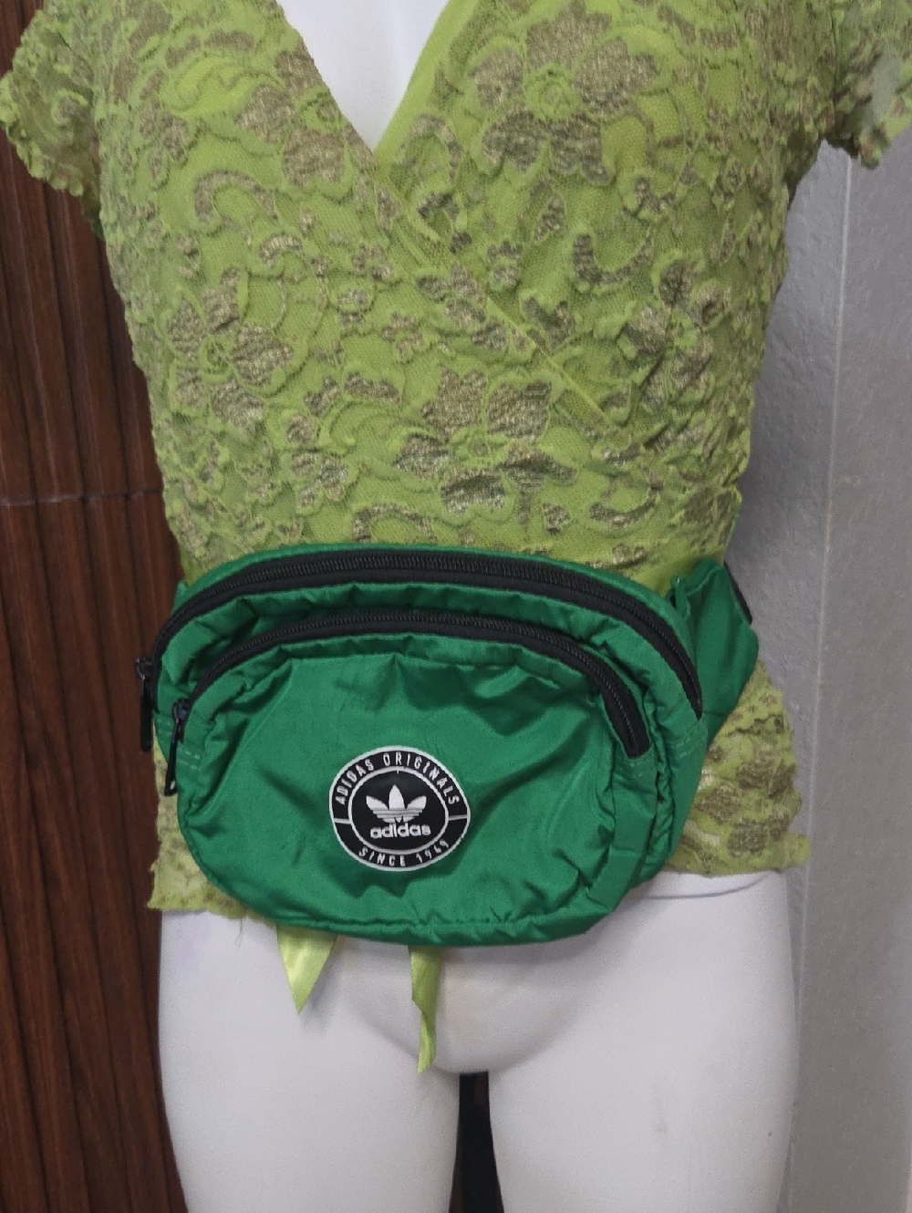 adidas Green Crossbody Waist Bag with Black Zippers
